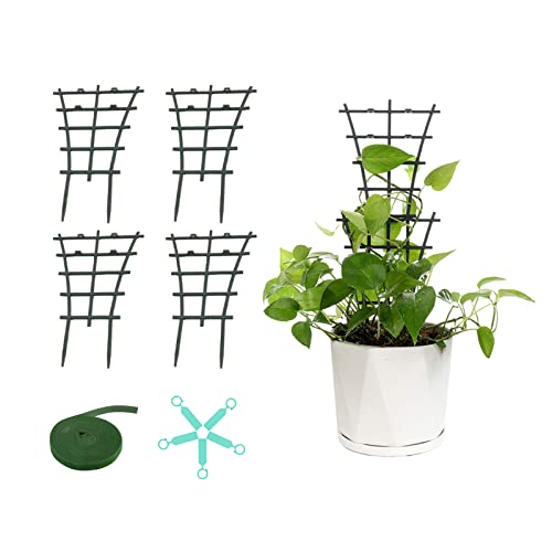 GREENWISH 4pcs 9x3inch Mini Plant Trellis Plastic Garden Plant Support DIY Climbing Trellis Flower Supports Dark Green