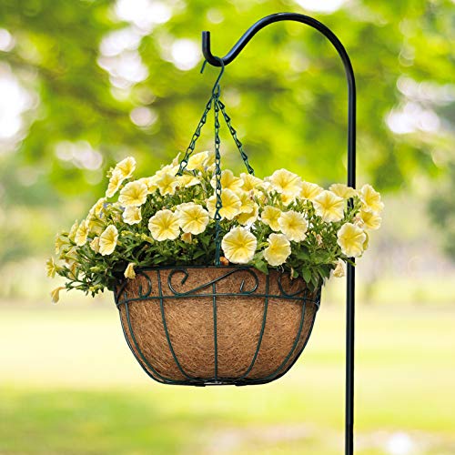 Amagabeli 4 Pack Hanging Plant Planter Baskets 10 Inch with Coco Coir Liner Round Metal Wire Plant Holder with Chain Porch Decor Flower Pots Hanger Garden Decoration Indoor Outdoor Green BG401