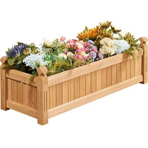 yaheetech 43.5″ l × 16″ w × 14″ h wooden raised garden bed, wood rectangular garden planter outdoor, raised planter box for patio/yard/greenhouse/home vegetable/flower/herbs, natural wood