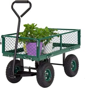 garden utility wagon cart heavy duty 650 lbs capacity – rolling utility wagon with handle and removable sides (mesh around)