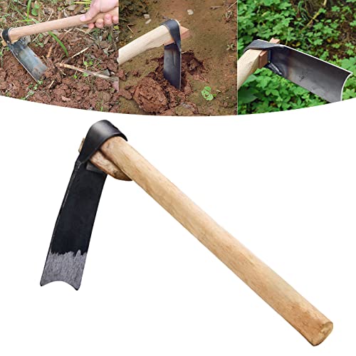 cdbz Hoe Garden Tool for Yard Heavy Duty Weed Removal Tool for loosening Soil, Weeding and Digging,15in Forged Hoe Stainless Steel Blade Head Wooden