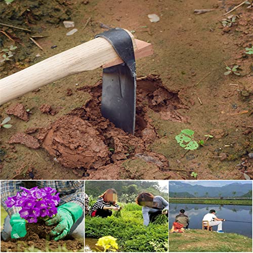 cdbz Hoe Garden Tool for Yard Heavy Duty Weed Removal Tool for loosening Soil, Weeding and Digging,15in Forged Hoe Stainless Steel Blade Head Wooden