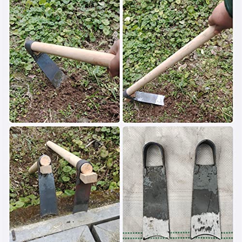 cdbz Hoe Garden Tool for Yard Heavy Duty Weed Removal Tool for loosening Soil, Weeding and Digging,15in Forged Hoe Stainless Steel Blade Head Wooden