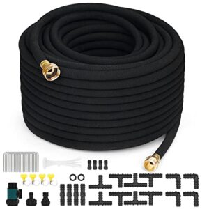 soaker hose 150 ft for garden beds 1/2 inch,solid brass connectors rubber longer lasting drip irrigation save 70% of water various accessories great for lawn and yard (150ft)