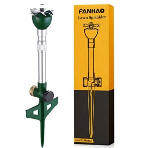 fanhao garden lawn sprinkler for yard, 100% metal water sprinkler with heavy duty spike base, 360 degree watering for lawn, nursery and grass irrigation, kids playtime