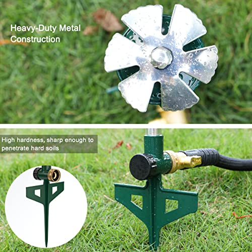 FANHAO Garden Lawn Sprinkler for Yard, 100% Metal Water Sprinkler with Heavy Duty Spike Base, 360 Degree Watering for Lawn, Nursery and Grass Irrigation, Kids Playtime