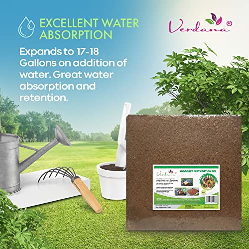 Verdana Coconut Fiber Potting Mix - 10 Lb Compressed Block Brick - Coco Coir, Coco Peat, Coir Pith - Alternative to Peat Moss – Soilless Growing Medium - Low EC, Optimum pH, High Expansion