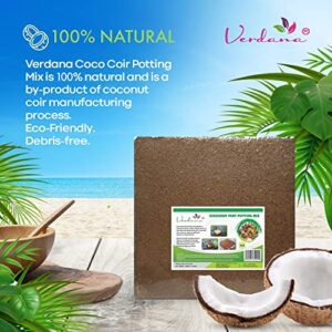 Verdana Coconut Fiber Potting Mix - 10 Lb Compressed Block Brick - Coco Coir, Coco Peat, Coir Pith - Alternative to Peat Moss – Soilless Growing Medium - Low EC, Optimum pH, High Expansion