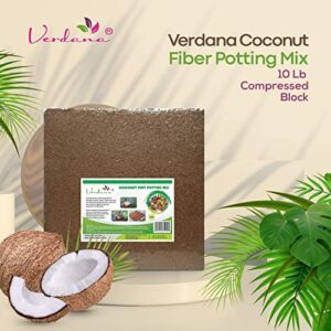 Verdana Coconut Fiber Potting Mix - 10 Lb Compressed Block Brick - Coco Coir, Coco Peat, Coir Pith - Alternative to Peat Moss – Soilless Growing Medium - Low EC, Optimum pH, High Expansion