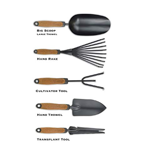 Olmsted Forge Garden Tool Set, 5 Pieces, Heavy Duty Powder Coated Steel, Cork Handle