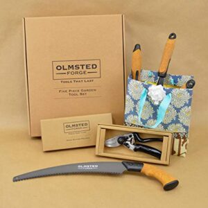 Olmsted Forge Garden Tool Set, 5 Pieces, Heavy Duty Powder Coated Steel, Cork Handle