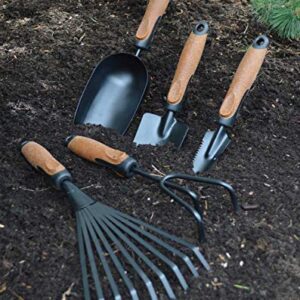 Olmsted Forge Garden Tool Set, 5 Pieces, Heavy Duty Powder Coated Steel, Cork Handle