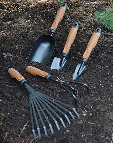 Olmsted Forge Garden Tool Set, 5 Pieces, Heavy Duty Powder Coated Steel, Cork Handle