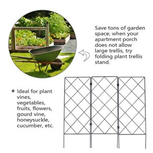 YARNOW Garden Trellis Plant Support for Climbing Foldable Vines and Flowers Stands Metal Wire Lattices Grid Panels for Ivy Rose Grape Cucumber Clematis Black