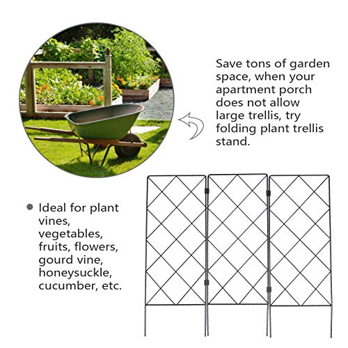 YARNOW Garden Trellis Plant Support for Climbing Foldable Vines and Flowers Stands Metal Wire Lattices Grid Panels for Ivy Rose Grape Cucumber Clematis Black