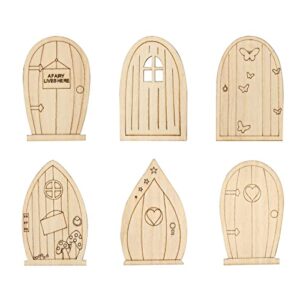 auear, 24 pack fairy door miniature wooden garden doors windows unfinished fairy window accessories mini fairy house diy craft for wall home party decoration (6 styles)
