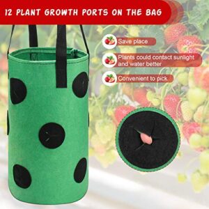 Luxiv Strawberry Grow Bags 3 Gallon, Strawberry Planting Bags with 12 Grow Pouches Plant Growing Hanger Bag for Tomato, Chili, Strawberry Planting Containers Garden Grow Bags (2, Green)