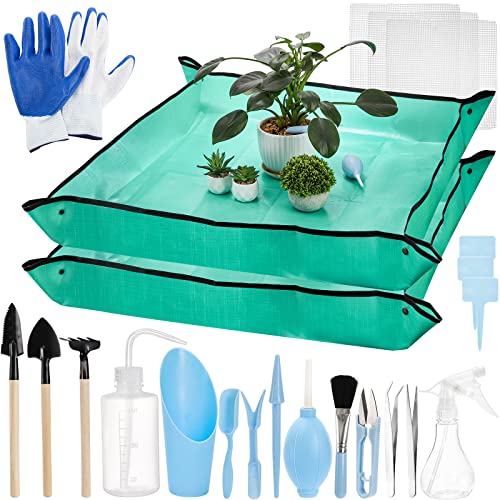 TOPZEA 23 Pack Succulent Tool Set, 39.4" Plant Repotting Mat Indoor Transplanting Tools Supplies Miniature Succulent Hand Tools with Plant Potting Mat, Garden Mini Gardening Tools Set for Plant Care