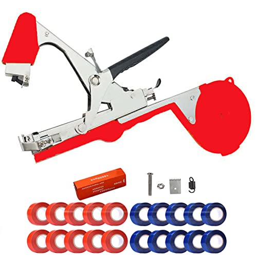 ZFYOUNG Plant Tying Machine Taper Tool Garden Plant Tape Tool for Grapes, Raspberries, Tomatoes and Vining Vegetables, Comes with 21Rolls of Tapes and 1 Box of Staple (red)