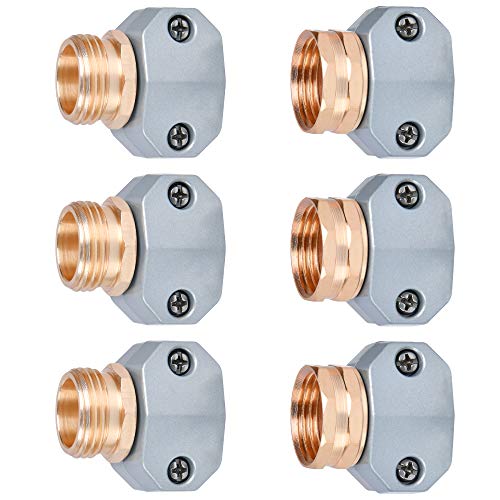 Garden Hose Repair Fitting, 3 Sets Aluminum Mender Female and Male Hose Connector, Fit 5/8-Inch and 3/4-Inch Garden Hose