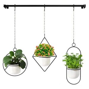 hanging planters for indoor plants holder – window plant hanger indoor with 3 ceramic pots wall ceiling home office outdoor herb garden decor