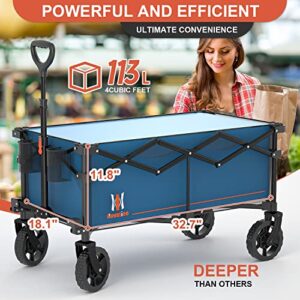 Navatiee Collapsible Folding Wagon, Wagon Cart Heavy Duty Foldable with Two Drink Holders, Utility Grocery Wagon for Camping Shopping Sports, S2