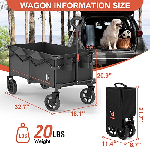 Navatiee Collapsible Folding Wagon, Wagon Cart Heavy Duty Foldable with Two Drink Holders, Utility Grocery Wagon for Camping Shopping Sports, S2