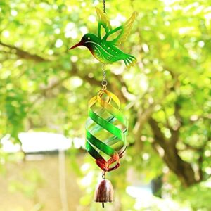 asakokea hanging hummingbird wind spinner with bell chime – garden décor