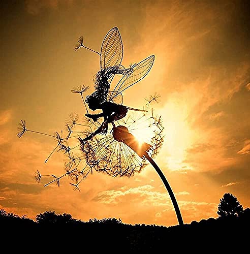 THEKONG Fairy Dandelion Sculptures Fairy Dandelion Sculptures Garden Stakes Dramatic Fairy Sculptures Dancing