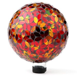 lily’s home colorful mosaic glass gazing ball, designed with a stunning holographic petal mosaic pattern to bring color and reflection to any home and garden, red and gold (10″ diameter)
