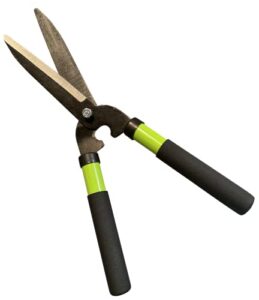 garden guru hedge shears clippers for trimming & shaping borders, decorative shrubs, bushes, grass – 15 inch high carbon steel gardening hedge clippers & shears with comfort grip handles