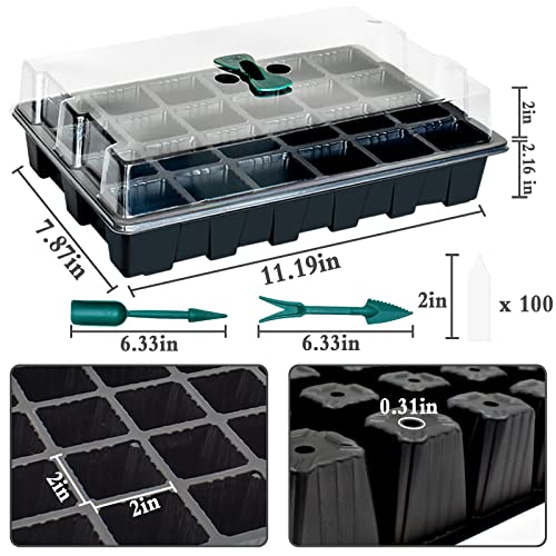 Halatool 10 Pack Seed Starter Tray Black Seedling Starter Trays with Humidity Dome Reusable Seed Starting Trays 240 Cells Seed Starter Kit with 2 Garden Tools & 200 Plant Labels for Seeds Starting