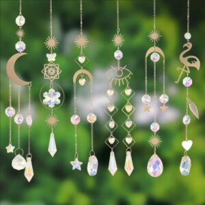 jialeixi colorful crystals suncatcher, 6pcs hanging metal chain sun catcher decorations, ornaments for gardens windows home party wedding thanksgiving christmas tree decor, indoor/outdoor.