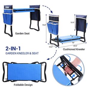 Ohuhu Garden Stool Garden Kneeler and Seat, Foldable Gardening Bench Heavy Duty with Thicker Wider Kneeling Pad 2 Large Tool Pouches Gifts for Women Men Gardener Parents Elders Friends