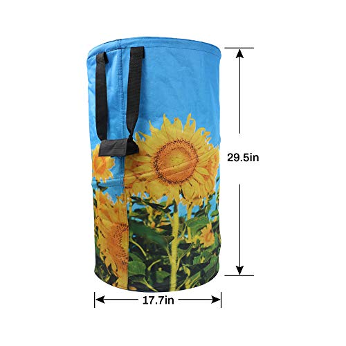 FLORA GUARD 32 Gallon Garden Bag - Reusable Pop-up Gardening Bag, Sun Flower Print Collapsible Canvas Portable Yard Waste Bag