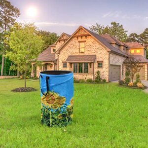 FLORA GUARD 32 Gallon Garden Bag - Reusable Pop-up Gardening Bag, Sun Flower Print Collapsible Canvas Portable Yard Waste Bag