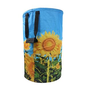 FLORA GUARD 32 Gallon Garden Bag - Reusable Pop-up Gardening Bag, Sun Flower Print Collapsible Canvas Portable Yard Waste Bag