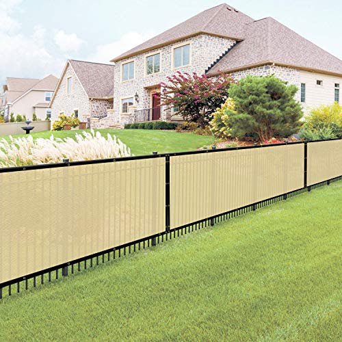 E&K Sunrise 6 feet x 50 feet Privacy Screen Fence Heavy Duty Fencing Mesh Shade Net Cover for Wall Garden Yard Backyard (6 ft X 50 ft, Beige)