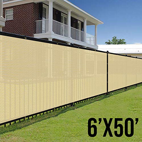 E&K Sunrise 6 feet x 50 feet Privacy Screen Fence Heavy Duty Fencing Mesh Shade Net Cover for Wall Garden Yard Backyard (6 ft X 50 ft, Beige)