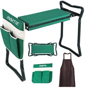inmtie 2-in-1 garden kneeler and seat gardening chair protects your kneesb foldable garden bench garden stools bench comes with a free tool pouch eva foam pad (green)