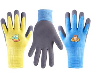 oumee 4-pairs kids gardening gloves for age 3-9 natural latex coated garden yard work gloves for toddlers girls boys (xx-small (pack of 4))