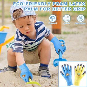 OUMEE 4-Pairs Kids Gardening Gloves for Age 3-9 Natural Latex Coated Garden Yard Work Gloves for Toddlers Girls Boys (XX-Small (Pack of 4))