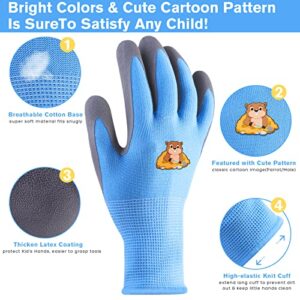 OUMEE 4-Pairs Kids Gardening Gloves for Age 3-9 Natural Latex Coated Garden Yard Work Gloves for Toddlers Girls Boys (XX-Small (Pack of 4))