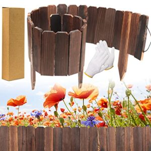 garden wooden short fence edging border – burnt wood outdoor landscape border edging flexible decorative border tree fence with gloves for spring garden yard maintenance – 7.9 × 47 in