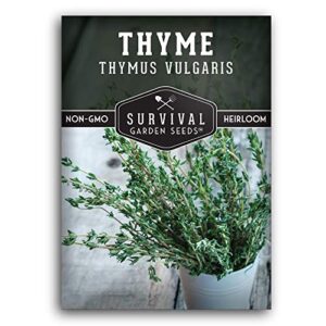 survival garden seeds – thyme seed for planting – packet with instructions to plant and grow thymus vulgaris herb plants in your home vegetable garden – non-gmo heirloom variety