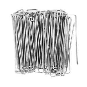 garden staples, 6″ stainless steel garden pins, 100pcs ground staples for sticking on the ground securing ground cover