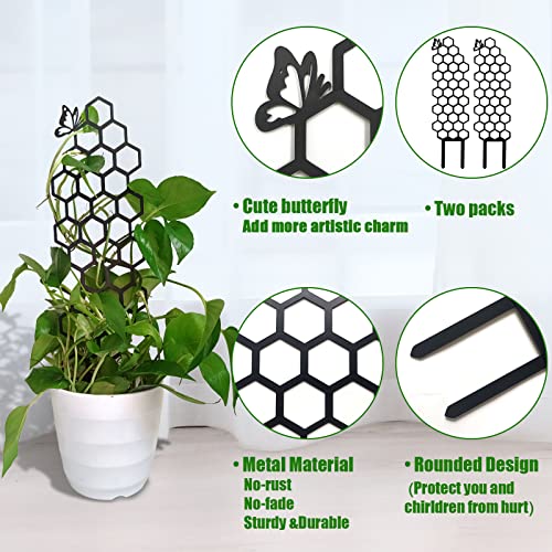 2 Pack Metal Trellis for Houseplants, 19 Inch Garden Plant Trellis for Indoor Climbing Plants, Honeycomb Shape Trellis for Ivy Pothos Vines Hoya Flower