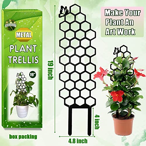 2 Pack Metal Trellis for Houseplants, 19 Inch Garden Plant Trellis for Indoor Climbing Plants, Honeycomb Shape Trellis for Ivy Pothos Vines Hoya Flower