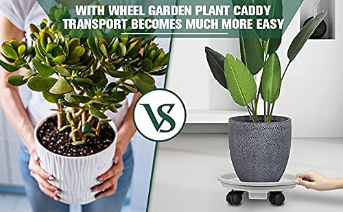 Tongzhi 3pcs 13inch Plant Caddy with Built-in Water Container and 4 Wheels, Garden Rolling Planter Trolley with Wheels, Plant Stand with 2 Lockable Wheels, Load Capacity 130 lbs