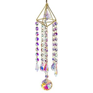 H&D HYALINE & DORA Crystal Suncatcher Wind Chimes,Window Hanging Ornament,Chandelier Aurora Rainbow Crystal Prisms Ornament Garden Outdoor Decoration Pendant